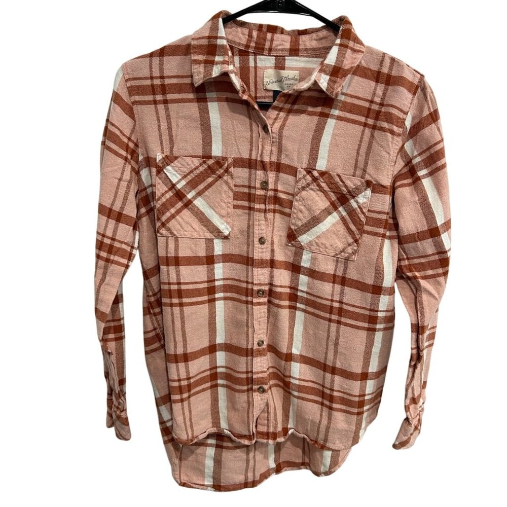 Universal Thread Small Pink Rust Plaid Button-Up … - image 1